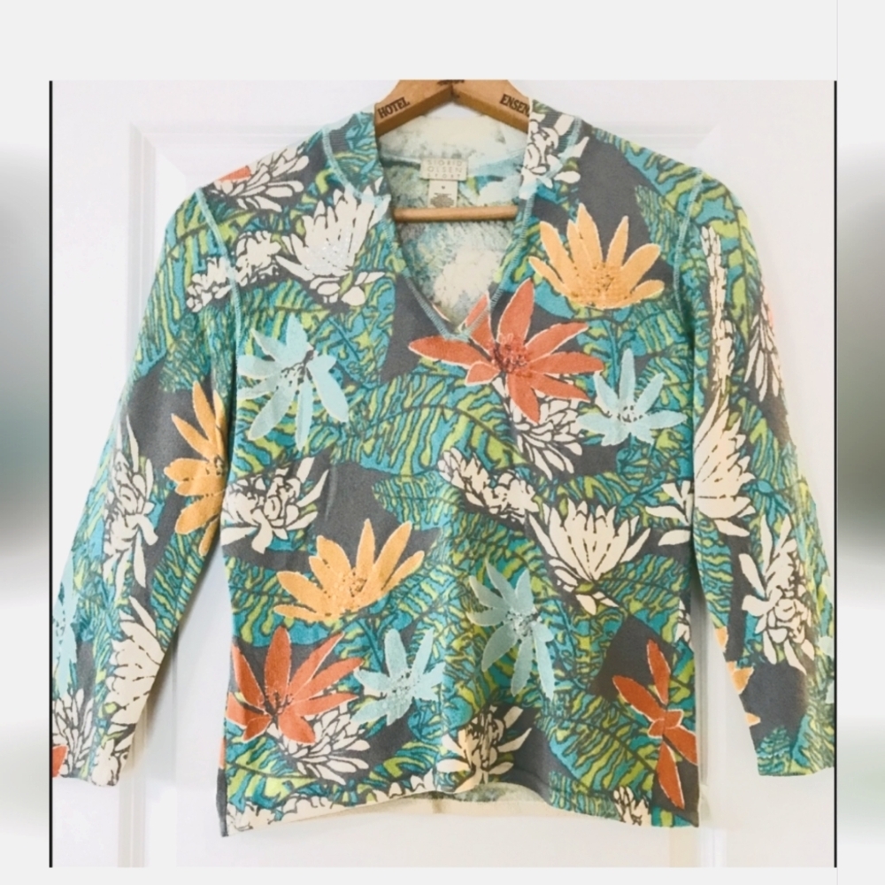 Sigrid Olsen Sweater Womens Medium  Floral Multicolor Long Sleeve Sequins